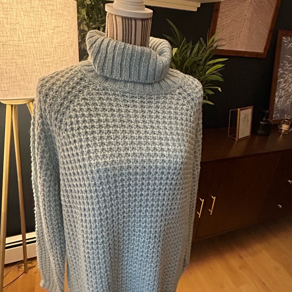 VENUS Cozy Baby Blue Metallic Thread Turtleneck Sweater